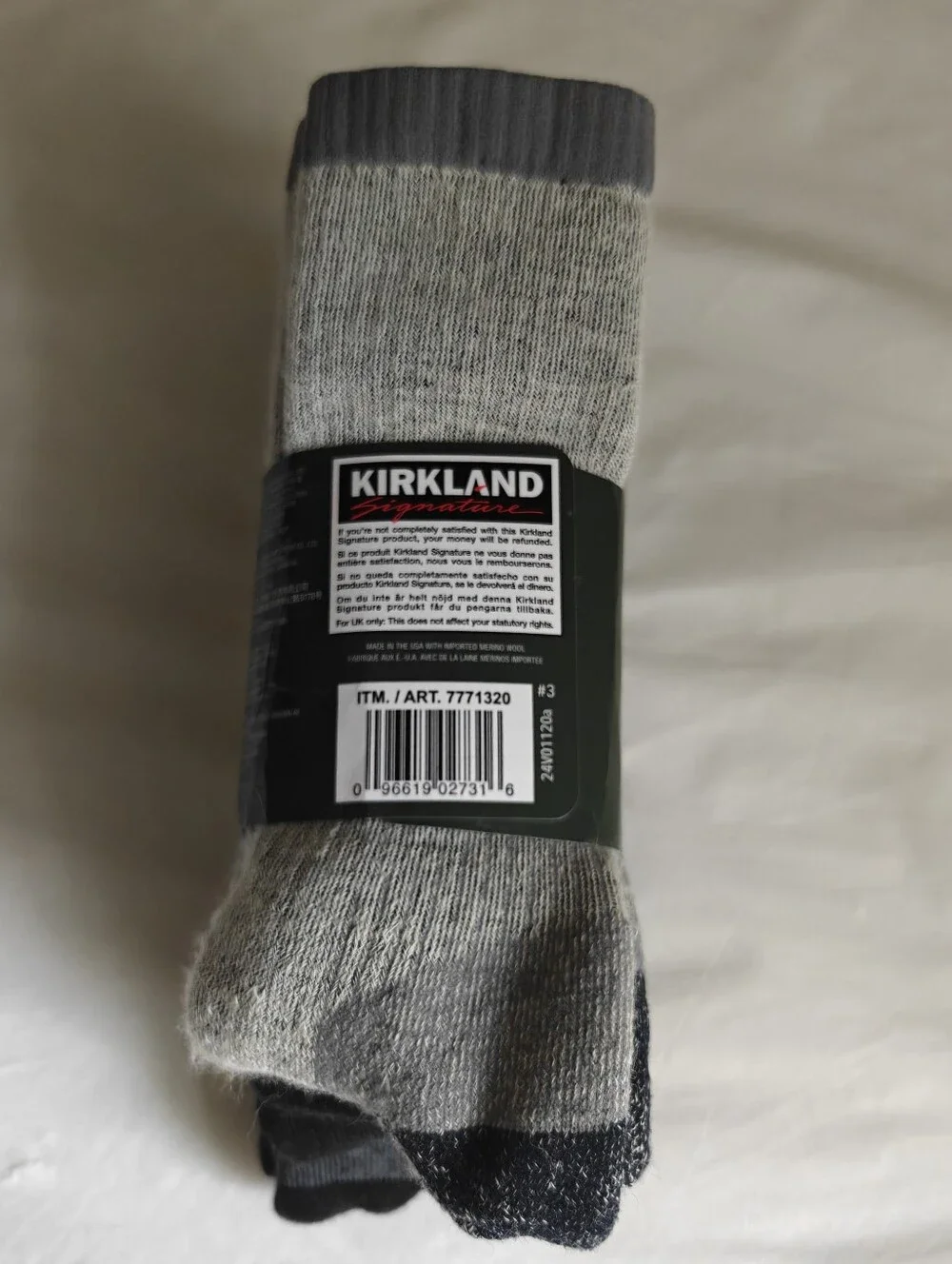 Kirkland Signature Men's Merino Wool Blend Crew Socks 4 pack - Black & Gray